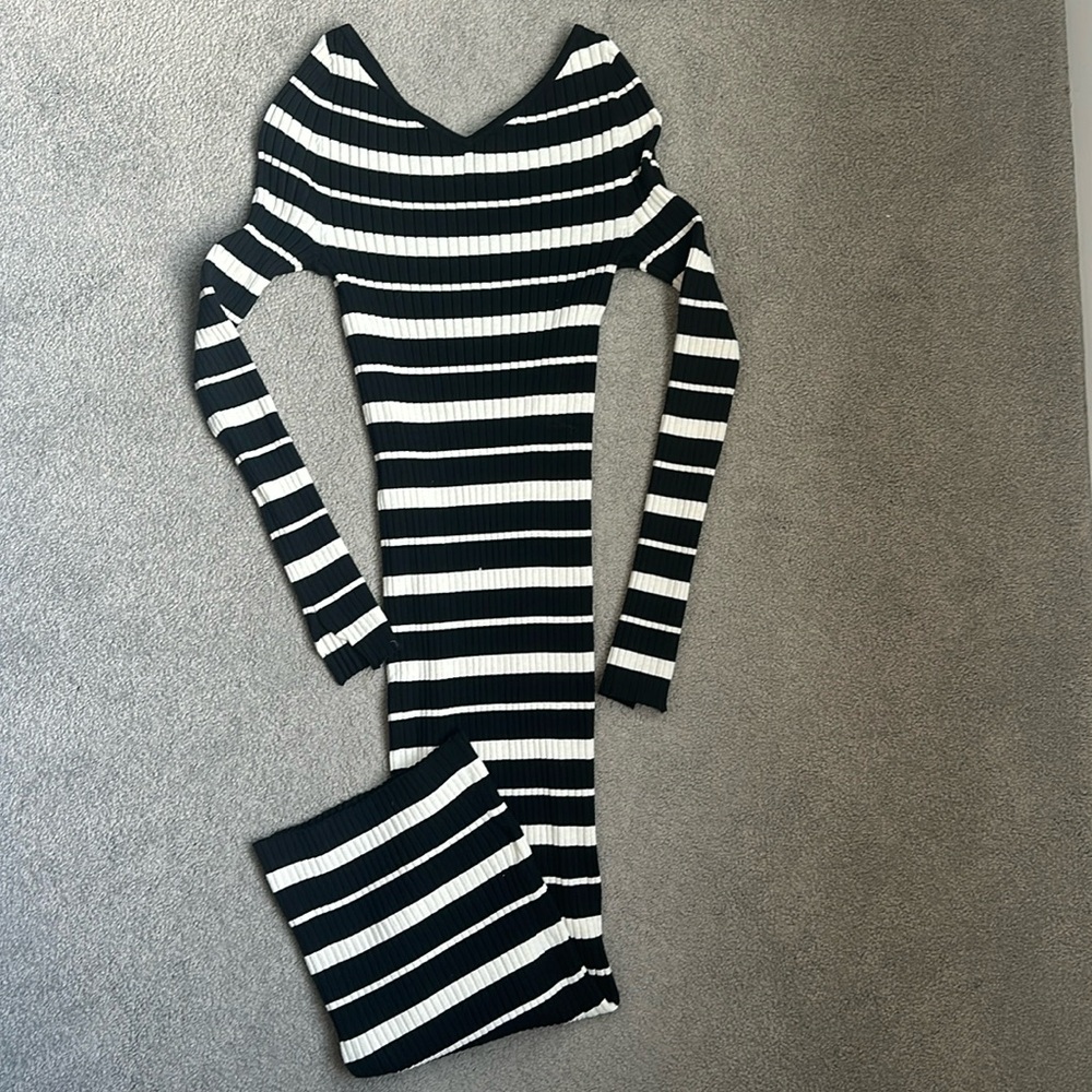 H&M Rib Knit Bodycon Dress in Black Striped Size XS